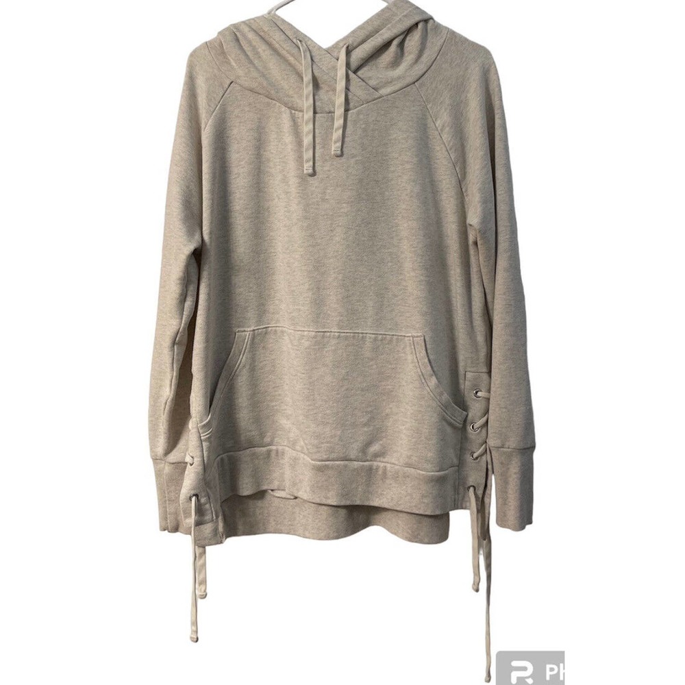 GAP Sweatshirt Womens Size Beige Side Lace Up Fleece Hoodie